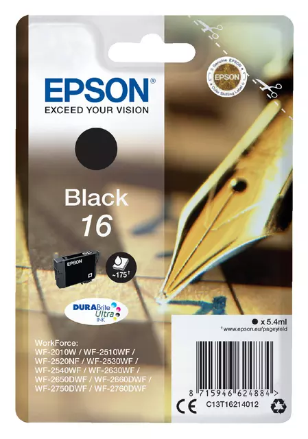 Een Inktcartridge Epson 16 T1621 zwart koop je bij EconOffice