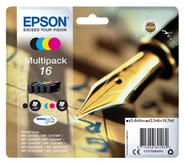 Een Inktcartridge Epson 16 T1626 zwart + 3 kleuren koop je bij MV Kantoortechniek B.V.