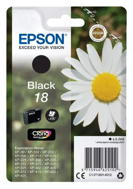 Een Inktcartridge Epson 18 T1801 zwart koop je bij QuickOffice BV