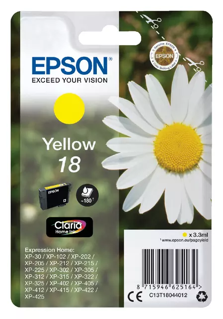 Een Inktcartridge Epson 18 T1804 geel koop je bij QuickOffice BV