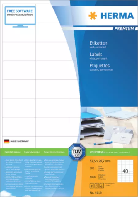 Een Etiquette HERMA Premium 4610 52,5x29,7mm blanc 8000 pièces koop je bij Van Hoye Kantoor BV