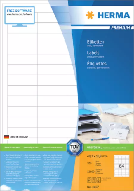 Een Etiket HERMA 4607 48.3x16.9mm premium wit 12800stuks koop je bij L&N Partners voor Partners B.V.