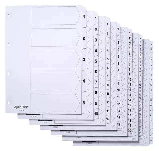 Een Tabbladen Quantore 4-gaats 20-delig met alfabet wit karton koop je bij KantoorProfi België BV