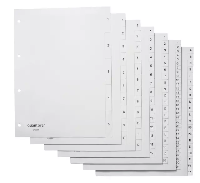 Een Tabbladen Quantore 4-gaats 1-5 genummerd wit PP koop je bij Van Leeuwen Boeken- en kantoorartikelen