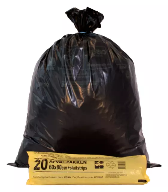 Een Vuilniszak Komo 60 liter zwart rol à 20 stuks koop je bij Van Leeuwen Boeken- en kantoorartikelen