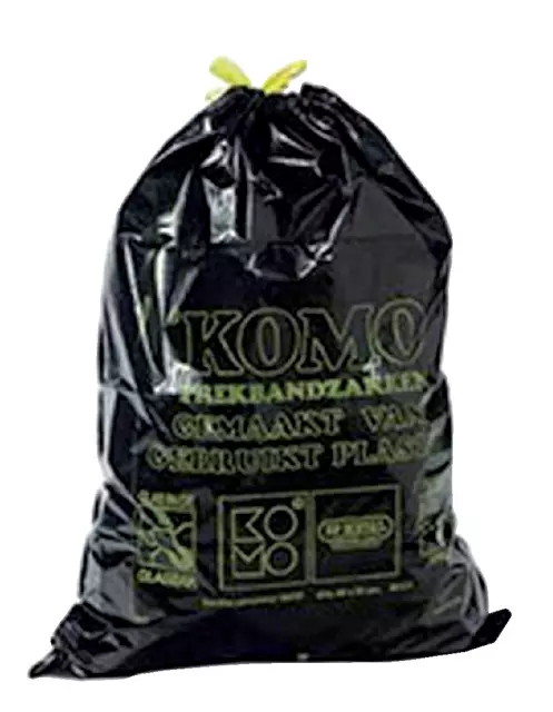 Een Vuilniszak Komo 60 liter met trekband zwart rol à 15 stuks koop je bij Totaal Kantoor Goeree