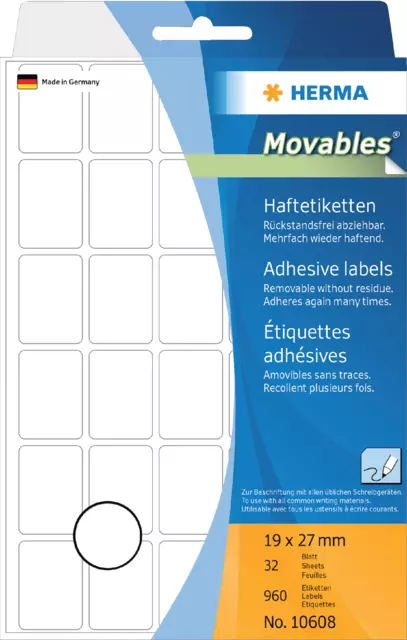 Een Etiquette amovible HERMA 10608 19x27mm blanc 960 pièces koop je bij QuickOffice BV