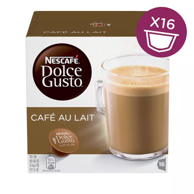 Een Koffiecups Dolce Gusto Cafe au Lait 16 stuks koop je bij Kantoorvakhandel van der Heijde