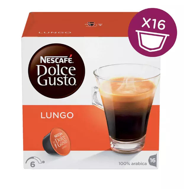 Een Koffiecups Dolce Gusto Lungo 16 stuks koop je bij MV Kantoortechniek B.V.