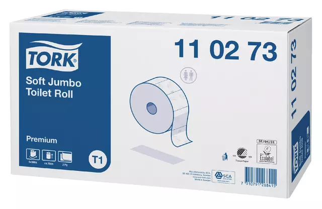 Een Toiletpapier Tork Jumbo T1 premium 2-laags 360m wit 110273 koop je bij Totaal Kantoor Goeree