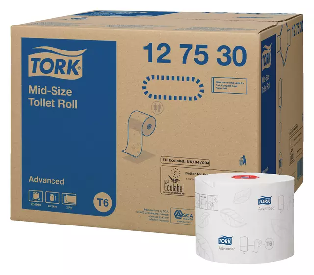 Toiletpapier Tork Mid-size T6 premium 2-laags 100m wit 127530