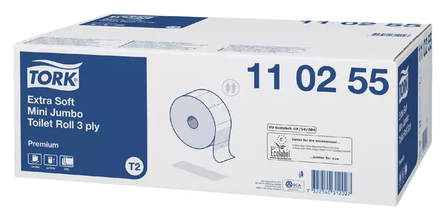 Een Toiletpapier Tork Mini jumbo T2 premium 3-laags 12x120mtr wit 110255 koop je bij Van Leeuwen Boeken- en kantoorartikelen