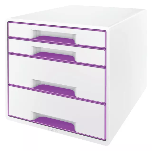 Een Module tiroirs Leitz WOW 4 tiroirs blanc/violet koop je bij Van Hoye Kantoor BV