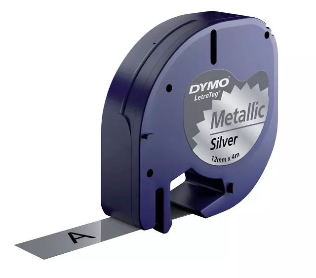 Een Labeltape Dymo LetraTag metallic 12mm zwart op zilver koop je bij EconOffice