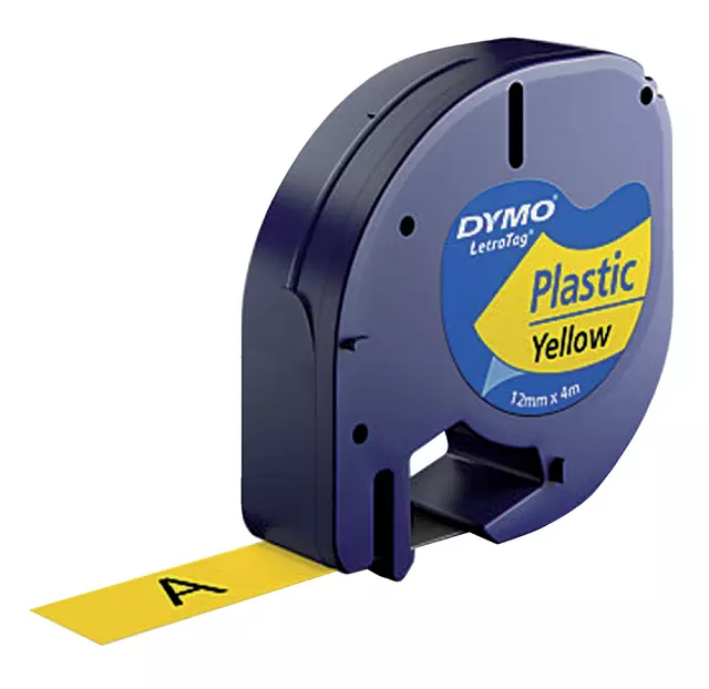 Een Labeltape Dymo LetraTag plastic 12mm zwart op geel koop je bij Alles voor uw kantoor