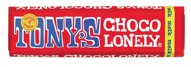 Een Chocolade Tony's Chocolonely melk reep 50gr koop je bij Van Leeuwen Boeken- en kantoorartikelen