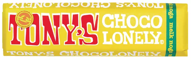 Een Chocolade Tony's Chocolonely melk noga reep 47gr koop je bij Van Leeuwen Boeken- en kantoorartikelen