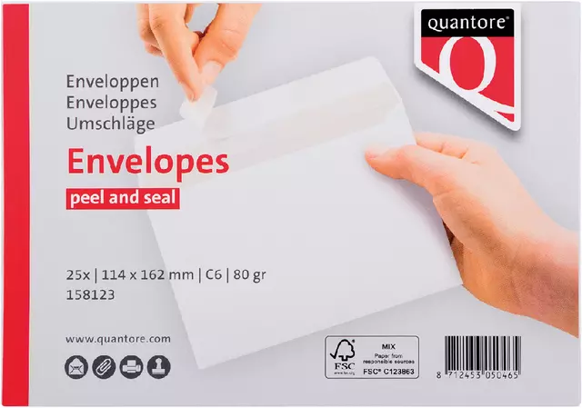 Een Envelop Quantore bank C6 114x162mm zelfklevend wit 25stuks koop je bij KantoorProfi België BV