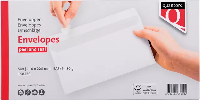 Een Envelop Quantore bank EA5/6 110x220mm zelfklevend wit 50stuk koop je bij KantoorProfi België BV