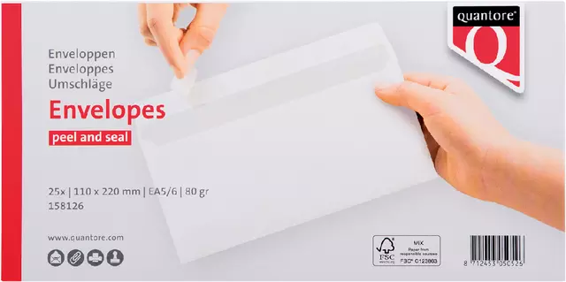 Een Envelop Quantore bank EA5/6 110x220mm zelfklevend wit 25stuk koop je bij Van Leeuwen Boeken- en kantoorartikelen