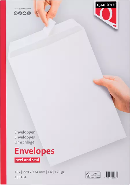 Een Envelop Quantore akte C4 229x324mm zelfklevend wit 10stuks koop je bij EconOffice