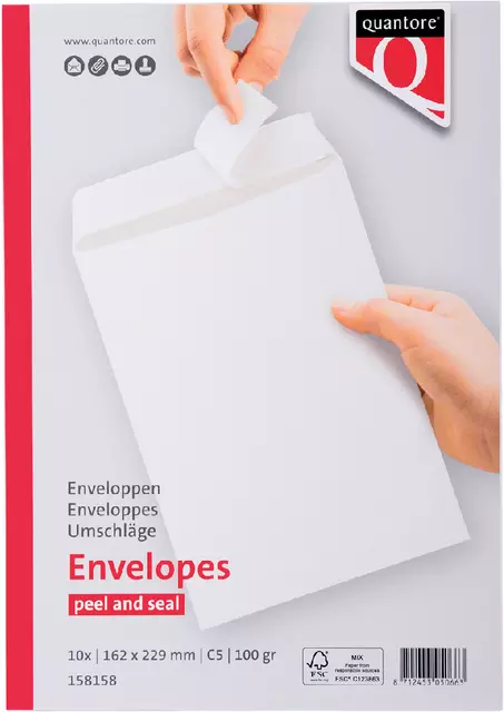 Een Envelop Quantore akte C5 162x229mm zelfklevend wit 10stuks koop je bij Van Leeuwen Boeken- en kantoorartikelen
