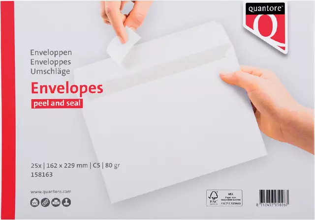 Een Envelop Quantore bank C5 162x229mm zelfklevend wit 25stuks koop je bij EconOffice