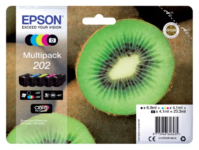 Buy your Inktcartridge Epson 202 T02E74 zwart + 3 kleuren + foto zwart at QuickOffice BV