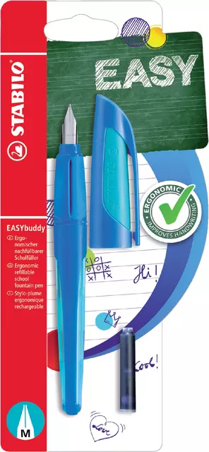 Een Vulpen STABILO Easybuddy rechtshandig medium donkerblauw/lichtblauw blister à 1 stuk koop je bij Goedkope Kantoorbenodigdheden