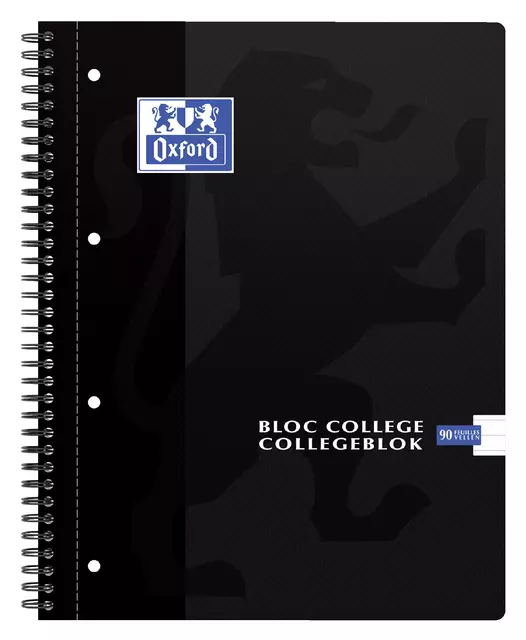 Een Collegeblok Oxford A4+ lijn 4-gaats 180 pagina's 80gr zwart koop je bij EconOffice