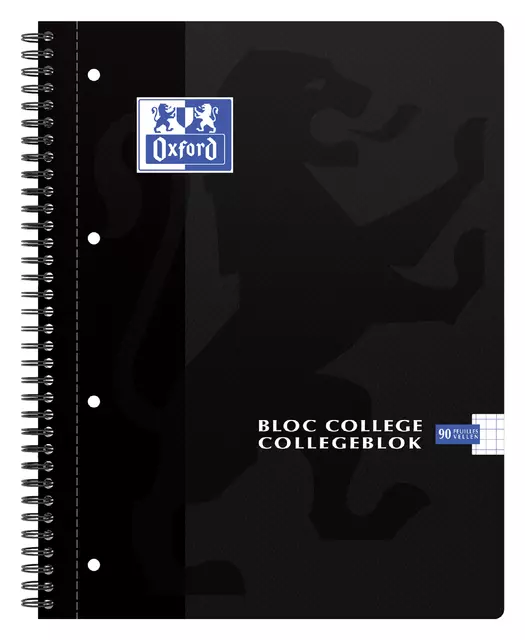 Een Collegeblok Oxford A4+ ruit 5x5mm 4-gaats 180 pagina's 80gr zwart koop je bij EconOffice