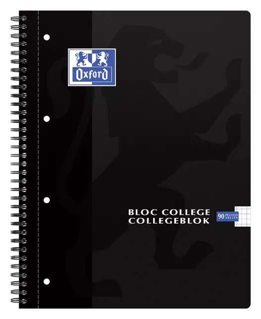 Een Collegeblok Oxford A4+ ruit 5x5mm 4-gaats 180 pagina's 80gr zwart koop je bij Alles voor uw kantoor