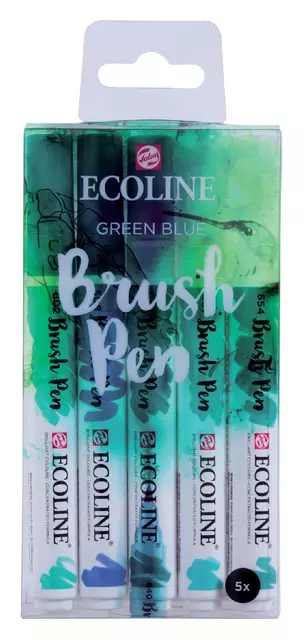 Een Brushpen Talens Ecoline set-groenblauw blister à 5 stuks ass koop je bij Van Leeuwen Boeken- en kantoorartikelen