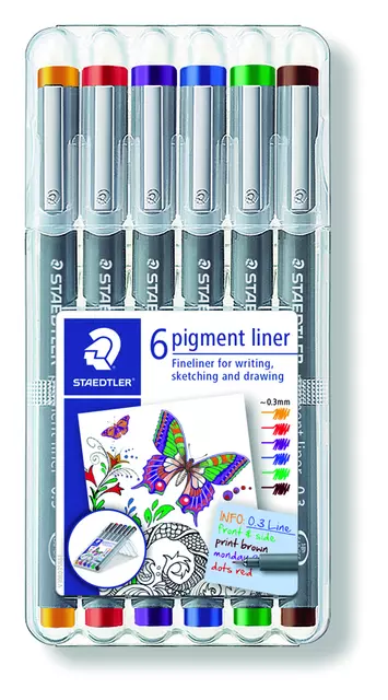 Een Fineliner Staedtler Pigment 308 0.3mm set à 6st assorti koop je bij Totaal Kantoor Goeree