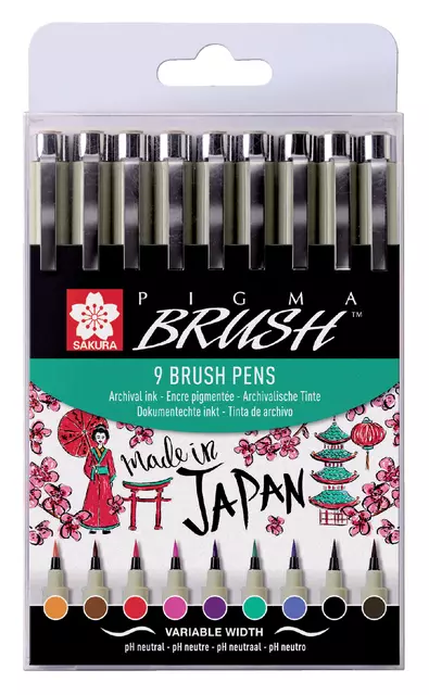 Een Viltift met brushpen Bruynzeel Sakura Pigma etui à 9 kleuren koop je bij EconOffice