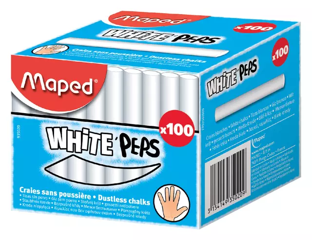 Een Schoolbordkrijt Maped White'Peps doos á 100 stuks wit koop je bij KantoorProfi België BV