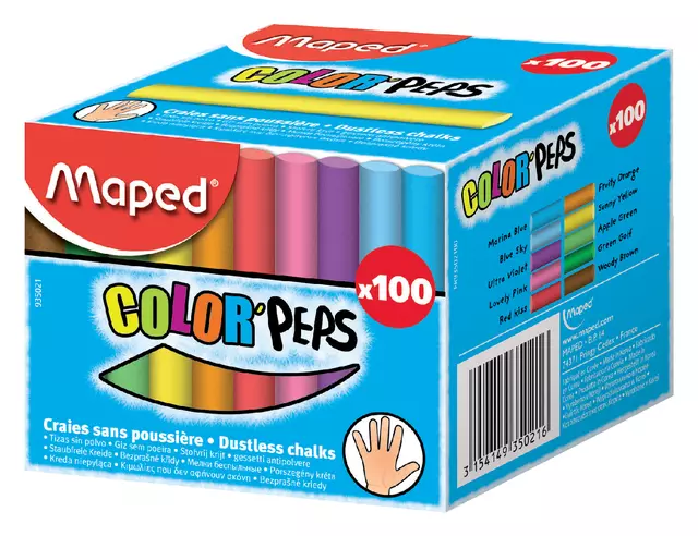 Een Schoolbordkrijt Maped Color'Peps doos á 100 stuks assorti koop je bij Van Leeuwen Boeken- en kantoorartikelen