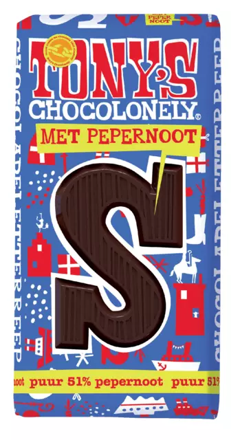 Een Chocoladeletter Tony's Chocolonely puur pepernoot S 180gr koop je bij Ziffo Kantoorcentrum BV