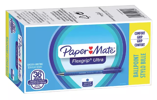 Een Balpen Paper Mate Flexgrip Ultra medium blauw valuepack 30+6 gratis koop je bij Van Leeuwen Boeken- en kantoorartikelen