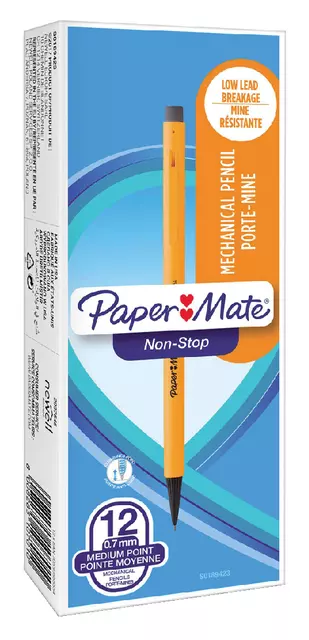 Een Vulpotlood Paper Mate non stop 0.7mm HB met clip en gum geel koop je bij EconOffice