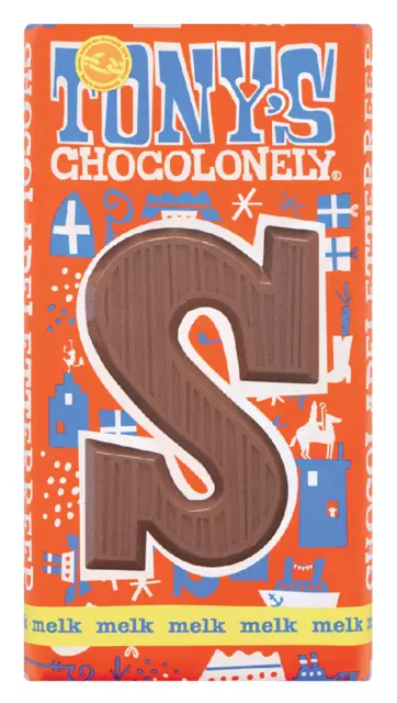 Chocoladeletter Tony's Chocolonely melk S 180gr