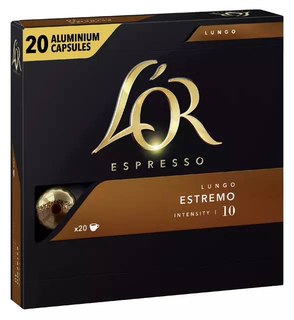 Een Koffiecups L'Or espresso Lungo Estremo 20 stuks koop je bij Totaal Kantoor Goeree