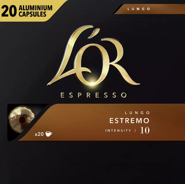 Een Koffiecups L'Or espresso Lungo Estremo 20 stuks koop je bij Totaal Kantoor Goeree
