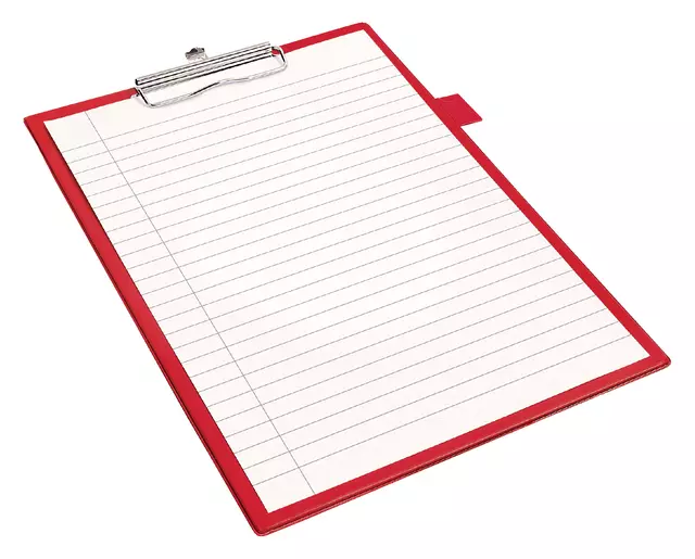 Een Klembord Quantore A4 staand PVC rood met 100mm klem + penlus koop je bij Van Leeuwen Boeken- en kantoorartikelen