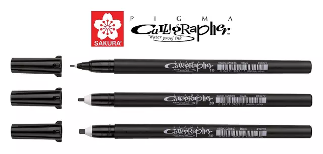 Een Kalligrafiepennen set Sakura Pigma 3 breedtes zwart koop je bij Van Leeuwen Boeken- en kantoorartikelen