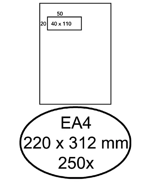 Een Envelop Hermes akte EA4 220x312mm venster links 4x11cm zelfklevend wit doos à 250 stuks koop je bij Van Hoye Kantoor BV