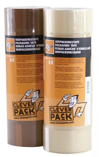 Een Verpakkingstape CleverPack 48mmx66m transparant PP pak à 6 rol koop je bij Van Leeuwen Boeken- en kantoorartikelen