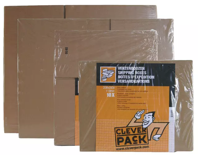 Een Verzenddoos CleverPack enkelgolf 200x200x110mm bruin pak à 10 stuks koop je bij EconOffice