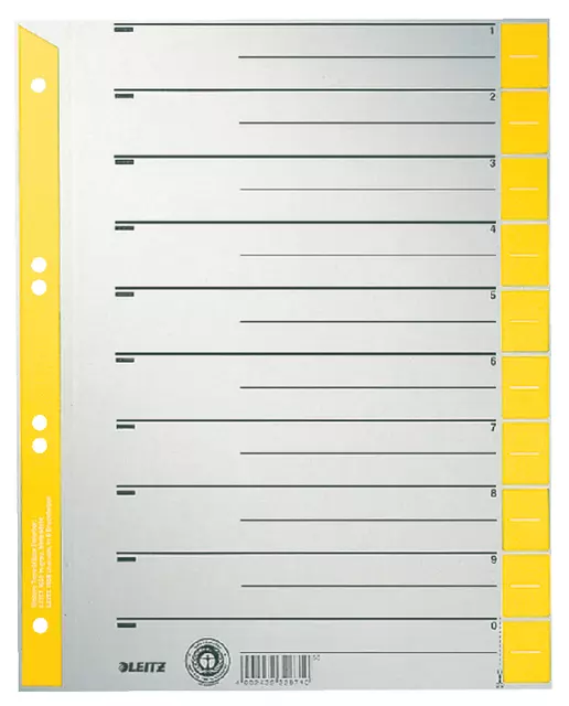Een Scheidingsbladen Leitz A4 karton 230gr 6-gaats geel koop je bij Kantoorvakhandel van der Heijde