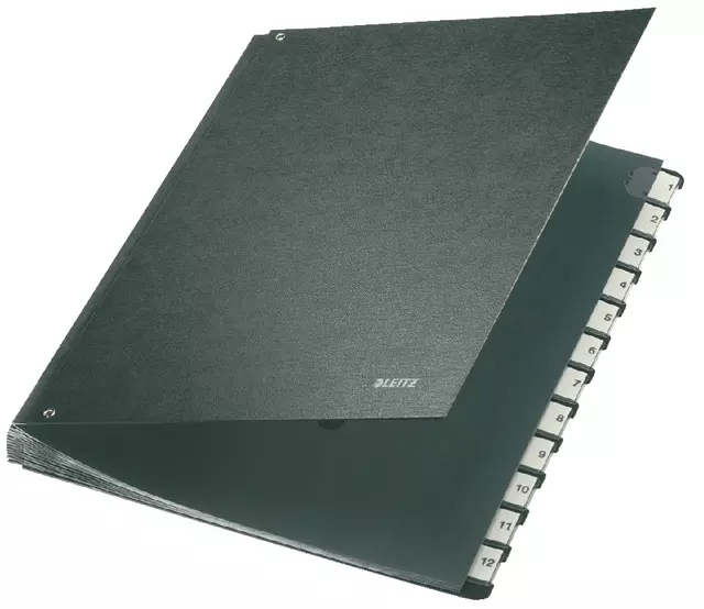 Een Termijnmap Leitz 1-12 270x18x345mm hardboard zwart koop je bij Goedkope Kantoorbenodigdheden